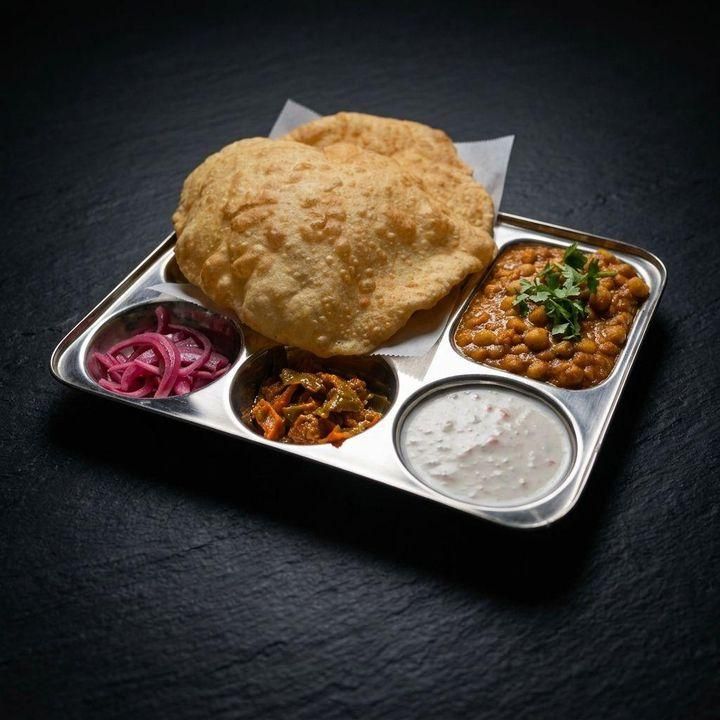 Chole Bhatura Thali at Taj Indian Cuisine & Bar in Madison, Wisconsin
